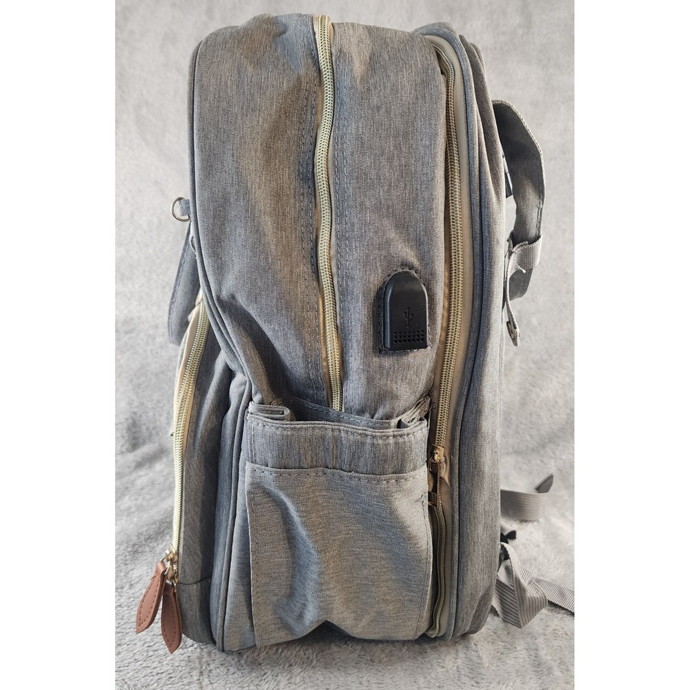 Cherrysea Diaper Bag Backpack Gray USB Charging Port Insulated Pockets Quilted - Picture 6 of 16